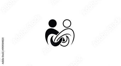 Abstract design of two figures embracing a flowing artistic silhouette