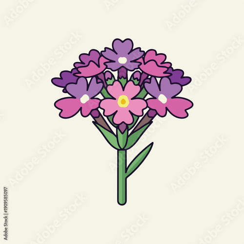 Colorful Cartoon Flowers with Green Stem 1.