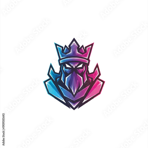 Vibrant King Mascot Logo with Intense Gaze and Regal Crown.