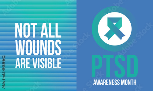 PTSD Awareness Month in June. Post Traumatic Stress Disorder. Celebrated annual in United States. Medical health care and awareness design. Poster, card, banner and background. Vector illustration
