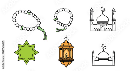 Icon Happy Eid Mubarak Greetings, Muslim people greet each other and shake hands. Celebrate Eid al-Fitr concept illustration