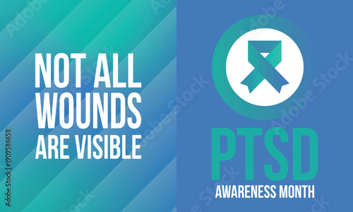PTSD Awareness Month in June. Post Traumatic Stress Disorder. Celebrated annual in United States. Medical health care and awareness design. Poster, card, banner and background. Vector illustration