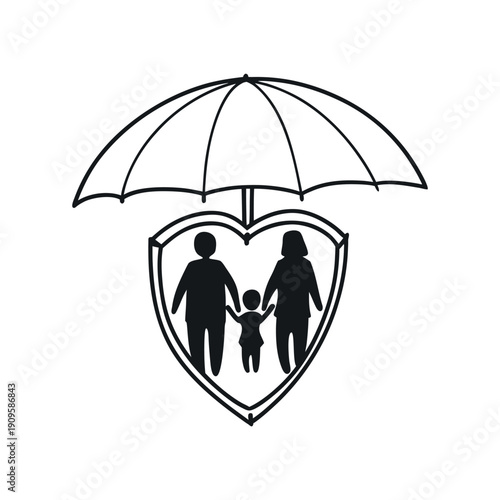 Family protection symbol under an umbrella with a heart shape