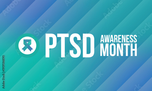 PTSD Awareness Month in June. Post Traumatic Stress Disorder. Celebrated annual in United States. Medical health care and awareness design. Poster, card, banner and background. Vector illustration