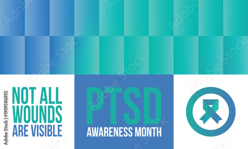 PTSD Awareness Month in June. Post Traumatic Stress Disorder. Celebrated annual in United States. Medical health care and awareness design. Poster, card, banner and background. Vector illustration