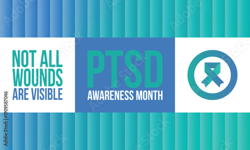 PTSD Awareness Month in June. Post Traumatic Stress Disorder. Celebrated annual in United States. Medical health care and awareness design. Poster, card, banner and background. Vector illustration