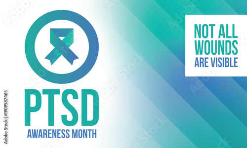 PTSD Awareness Month in June. Post Traumatic Stress Disorder. Celebrated annual in United States. Medical health care and awareness design. Poster, card, banner and background. Vector illustration