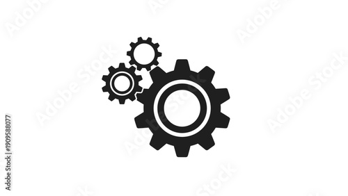 Silhouette of three interlocking gears or cogs in different sizes representing mechanical systems industry work and collaborative processes.