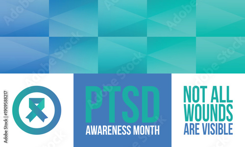 PTSD Awareness Month in June. Post Traumatic Stress Disorder. Celebrated annual in United States. Medical health care and awareness design. Poster, card, banner and background. Vector illustration