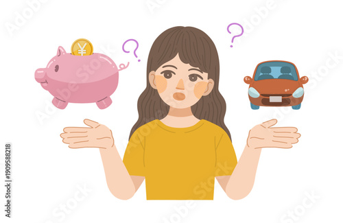 車にかかる費用を考える女性のイラスト
