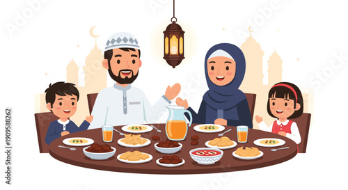 Suhor Sahur Ramadhan Flat Minimalist Vector Illustration