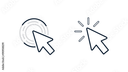 Two different mouse cursor arrow icons with one showing a clicking action and the other a simple selection tool for web design.
