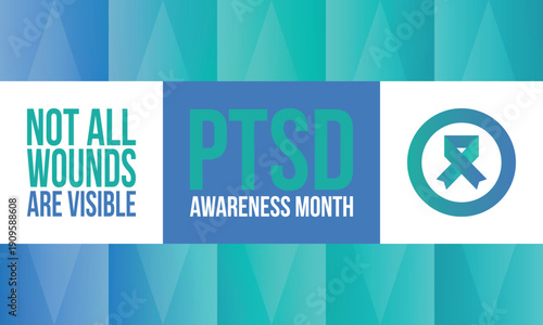 PTSD Awareness Month in June. Post Traumatic Stress Disorder. Celebrated annual in United States. Medical health care and awareness design. Poster, card, banner and background. Vector illustration