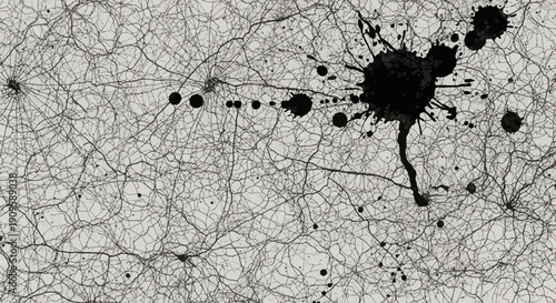 Dark splattered ink on cracked surface background texture