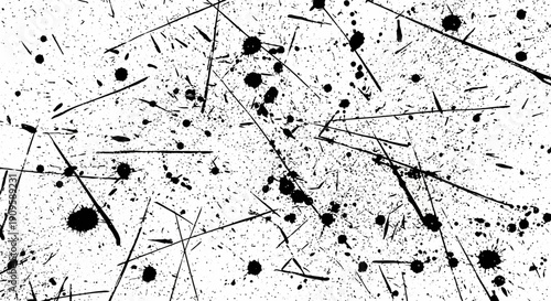 Dynamic grunge texture with black splatters and scratches