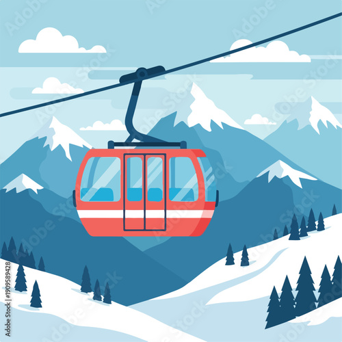 Gondola Ride: Winter Ski Resort Design Vector
