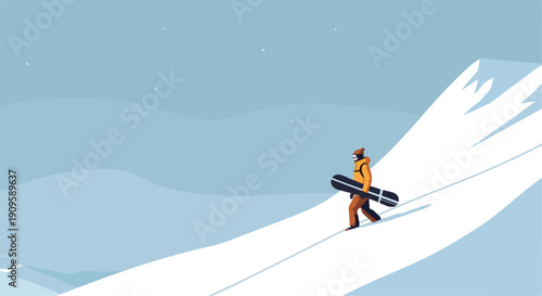 Minimal Snowboarder Walking on Mountain Ridge Illustration