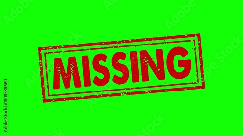 Missing rubber stamp animation. missing texture text Up to down motion graphics. stamp zooming and hit effect 4k video.