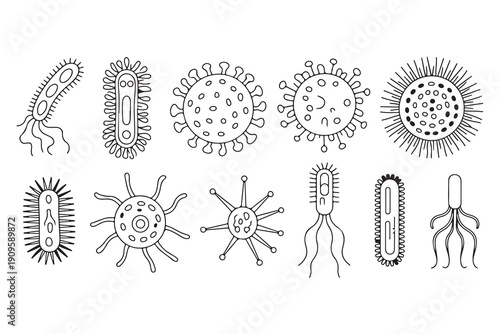 Scientific illustration of different germs and pathogens for healthcare awareness and education materials