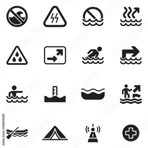 Flood Relief & Recovery Icons – Disaster Support Solid Vector Pack