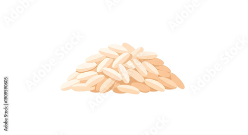 A simple illustration of raw rice grains forming a small, appetizing pile, symbolizing staple food, healthy nutrition, and culinary ingredients essential for diverse cooking and meal preparation
