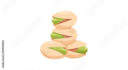 A charming illustration of several pistachios, some perfectly stacked and others playfully arranged, emphasizing the wholesome and tasty nature of this popular nut snack
