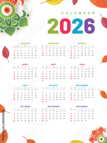 Modern 2026 yearly calendar template design
