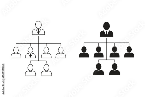 Organizational hierarchy chart icons outline and filled with people figures