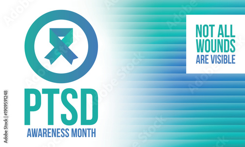 PTSD Awareness Month in June. Post Traumatic Stress Disorder. Celebrated annual in United States. Medical health care and awareness design. Poster, card, banner and background. Vector illustration