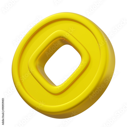 Vibrant 3D yellow prosperity symbol with a modern, glossy finish, representing fortune, wealth, and good luck in digital design projects and financial concepts