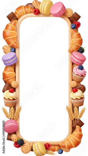 Deliciously Crafted Bakery Border Design Featuring Assorted Sweet Treats and Pastries, Perfect for Food Blogs and Advertisements