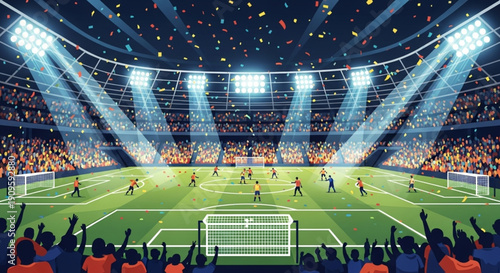 Dynamic Soccer Championship Celebration in a Full Stadium