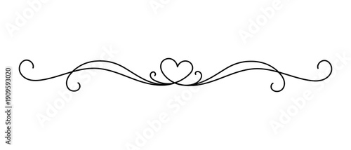 Seamless decorative squiggle line border with heart in center