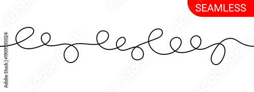 Seamless curly squiggle cable line border with large flowing loops