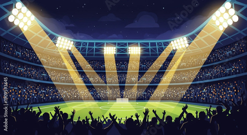 Night Game Fever: A Glowing Football Stadium Illustration