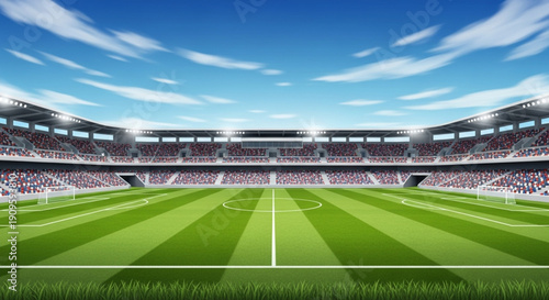 Grand Professional Football Arena Under a Bright Blue Sky