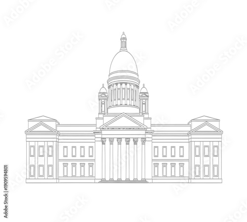 A detailed line drawing showcases the washington state capitol building in a monochrome style high quality