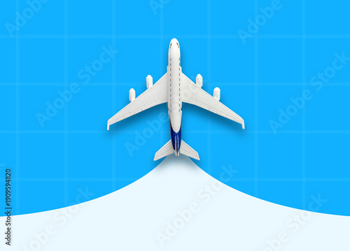 Airplane toy reveals the scenery behind it. Plane trip, romantic getaway, tours, cruises.
