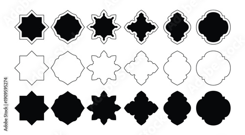 Shape Islamic door and window silhouette Arabic arch. Collection of patterns in oriental style.