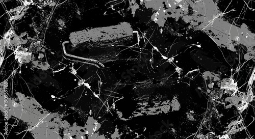 Dark grunge background with scratches and paint splatters