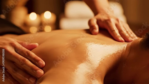 Wallpaper Mural Professional hands massaging a person\'s back with aromatic essential oil for deep relaxation Torontodigital.ca