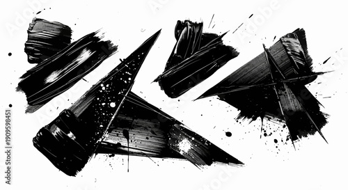 Dynamic black paint strokes on white background for creative projects
