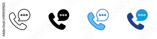 Call Message Multiple Style Icon Design Vector - Phone handset with chat bubble representing voice communication, customer support, and contact conversation