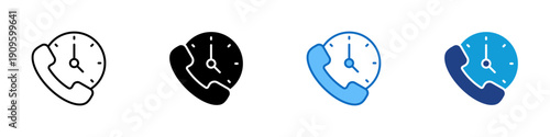 Call Schedule Multiple Style Icon Design Vector - Phone handset with clock representing scheduled communication, call timing, and appointment reminder