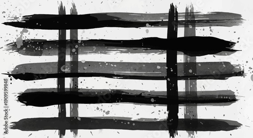 Dynamic black and gray brush strokes on white background