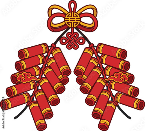 pair of Chinese firecrackers flat vector clipart illustration
