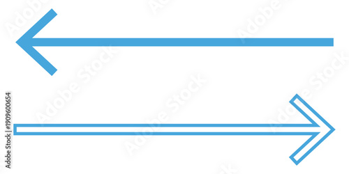 Light Blue Horizontal Pointing Arrows in Solid and Outline Styles Facing Opposite Directions for Wayfinding Navigation Exchange Comparison and Progress Indication Symbols.