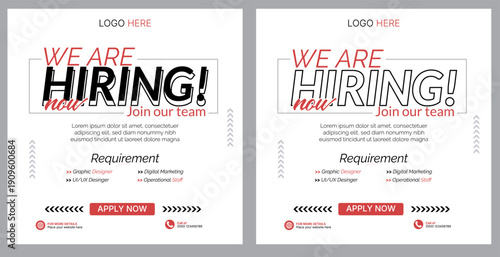 Clean and simple employee hiring social media post banner template