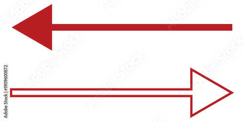 Red Horizontal Pointing Arrows in Solid and Outline Styles Facing Opposite Directions for Wayfinding Navigation Exchange Comparison and Progress Indication Symbols.