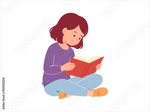 Young girl finds joy and knowledge in a captivating storybook, fostering imagination and quiet learning